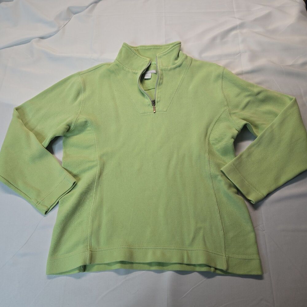 Lady Hathaway Womens Lime Green Sweater M Ribbed 1/4 Zip Pullover Preppy